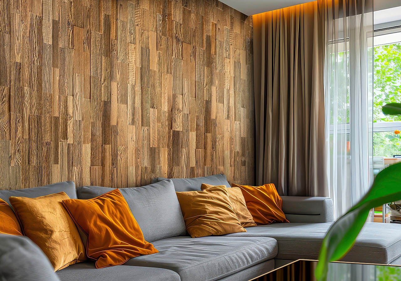 Panneau Mural Bois Récupéré 3D Amber Mini - Panneau Décoratif Intérieur Brossé Ton Brun - Bois Authentique Granges Anciennes - 5