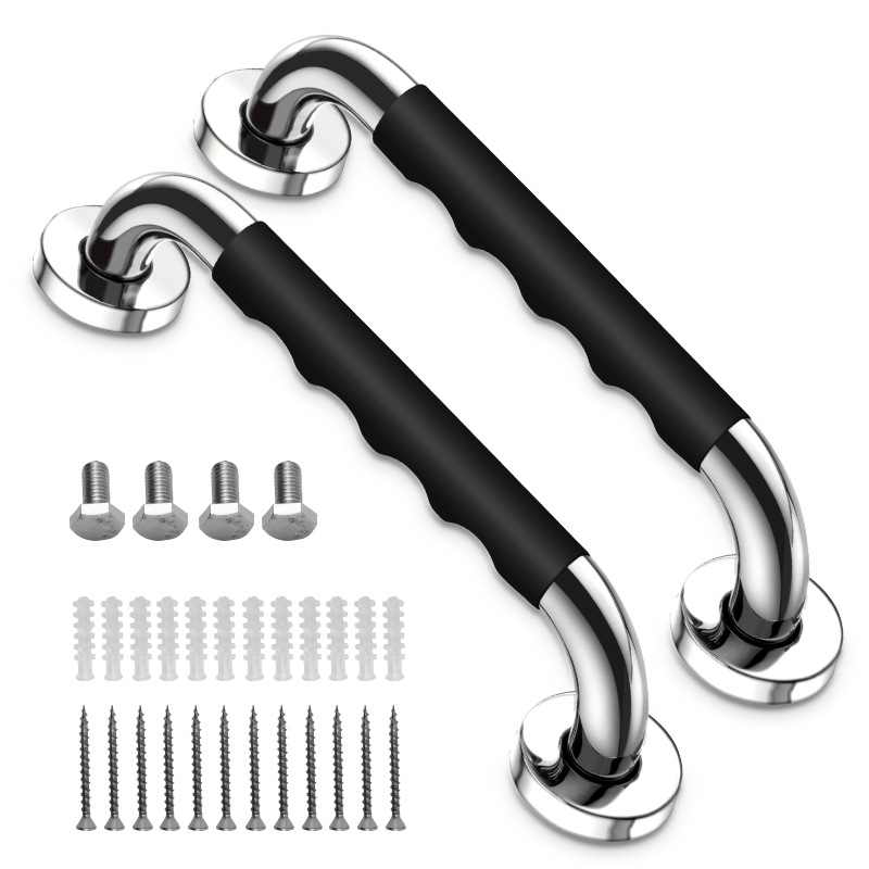 Czarna wanna zabezpieczająca o długości 30 cm, ścienne poręcze ze stali nierdzewnej, toaleta dla dzieci i osób starszych, zestaw 2 szt.