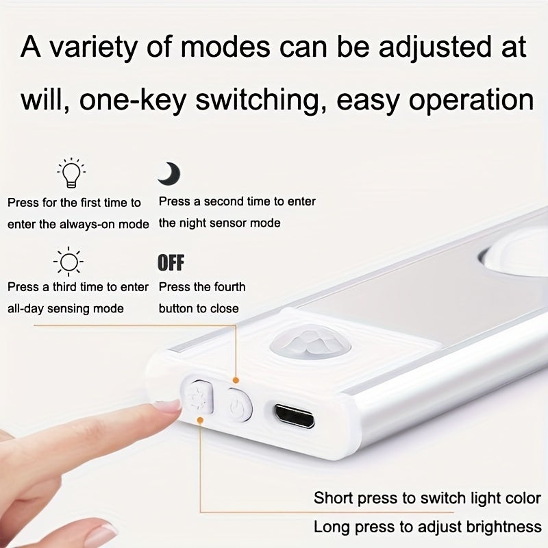 Tira de luz LED regulable de 3 colores, luz nocturna inalámbrica pequeña de 40 cm, sensor de movimiento, recargable, para cocina y armario. - 6