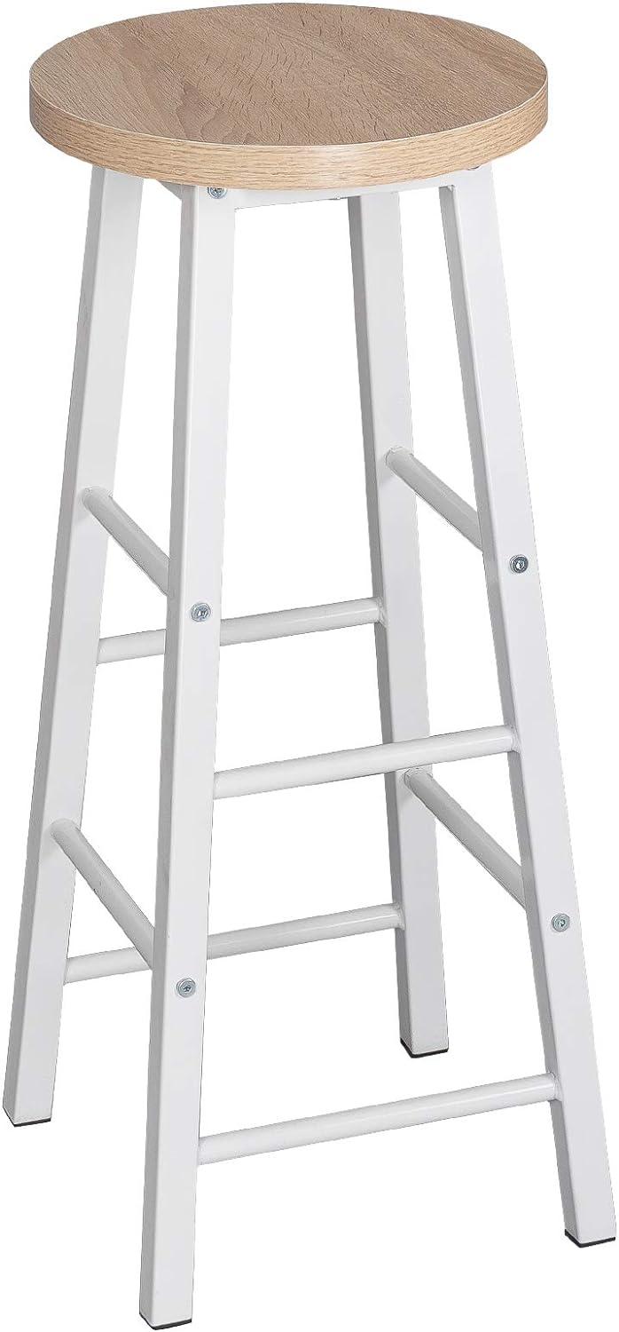 Lot de 2 Tabourets de Bar en MDF + Acier,Tabouret de Bistrot 30 x 30 x 71 cm,Chêne Clair + blanc,WOLTU - 5