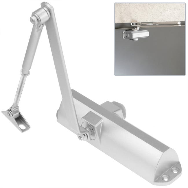 Powertool - Chiudiporta A Molla, Automatico, Silenzioso, Con Superficie Antincendio, Regolabile, Caricato A Molla (grigio