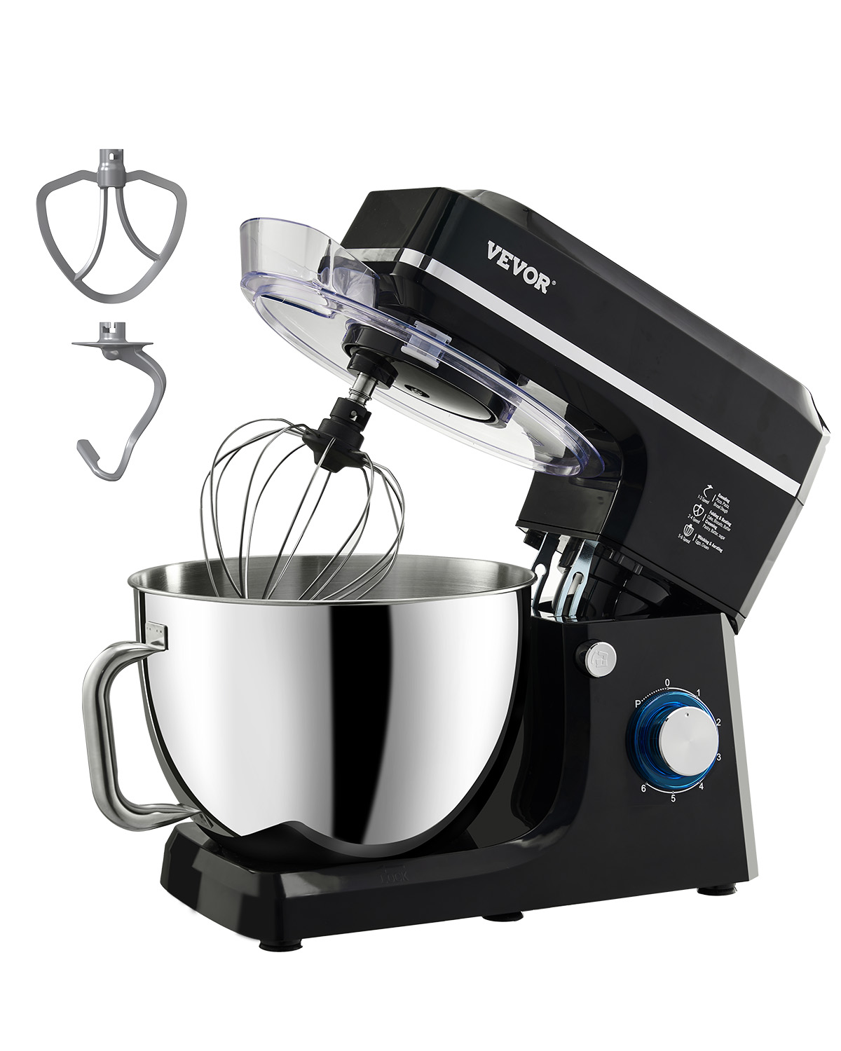 VEVOR Robot pâtissier 1400 W, batteur 5,68 L, mixeur pâte 6+P vitesses