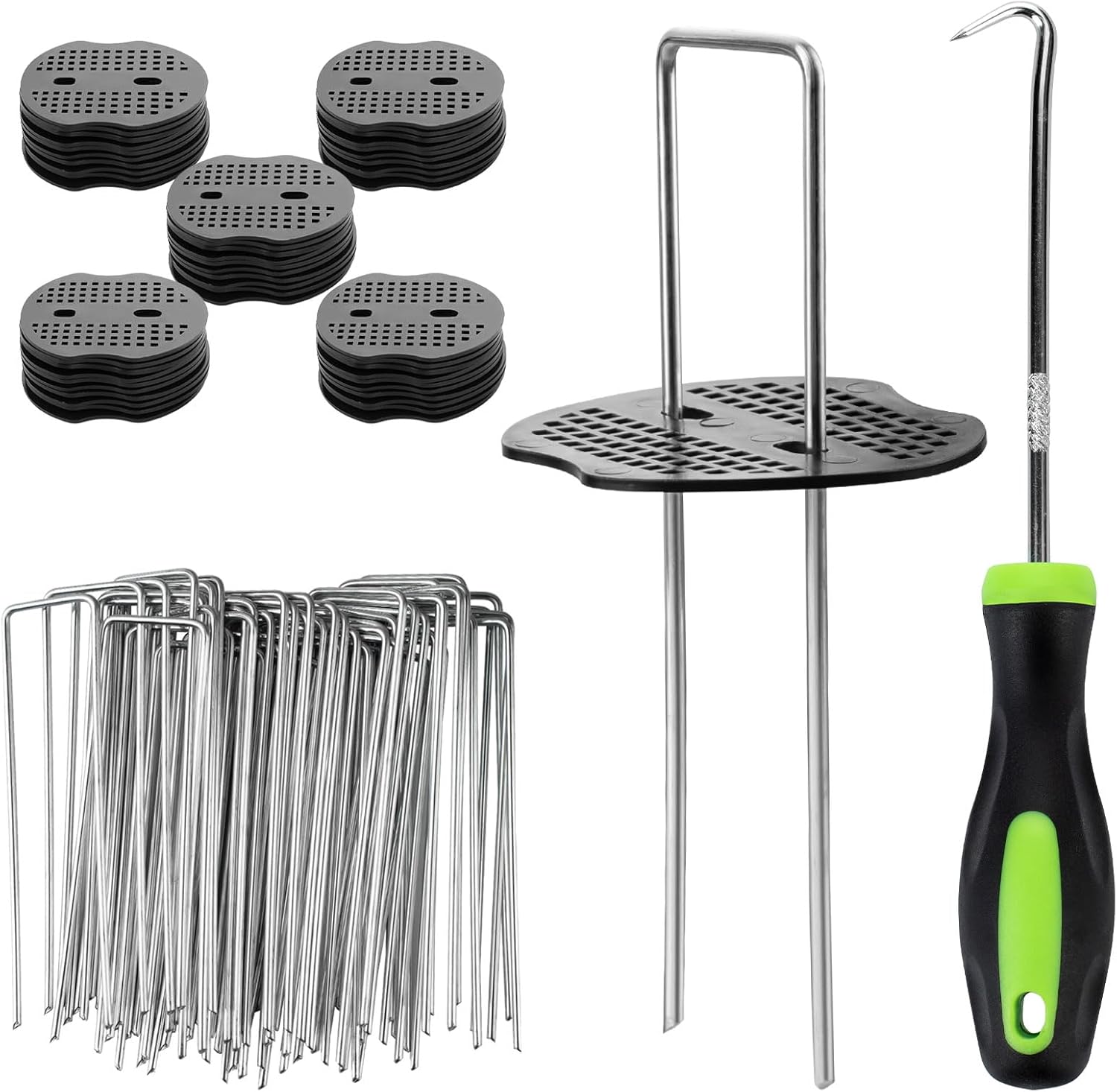 AAGUT 50 picchetti da giardino da 12 pollici per recinzione a terra resistenti e paesaggistici da giardino, 11 ga, zincati, per recinzioni per cani, tessuto barriera per erbacce, filo di pollo