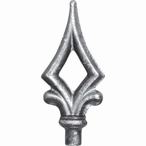 Pointe de lance ajourée - H100mm L45mm Ø12mm - Avec tige pour manchonner dans tube creux - Fer forgé - À souder