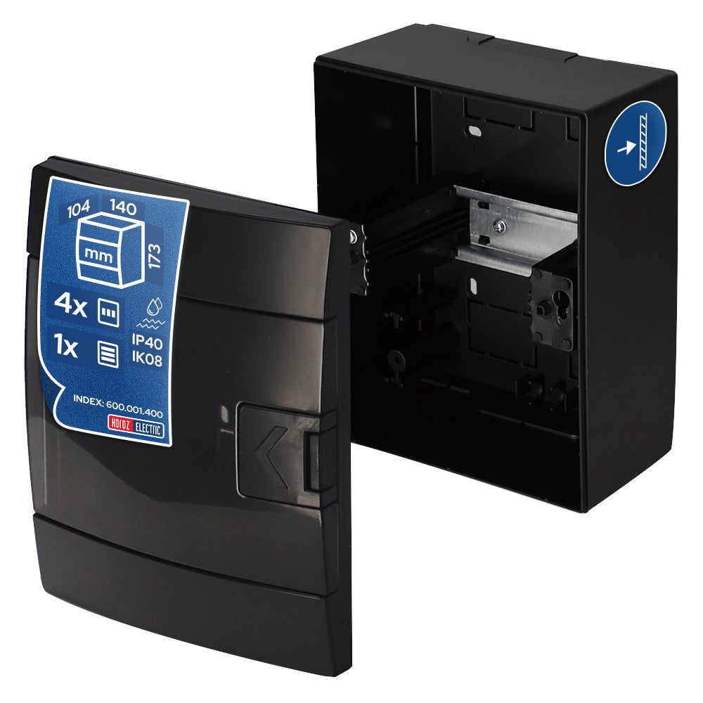 Rozdzielnica elektryczna natynkowa 4-modułowa czarna dymna 140x173x104mm HOROZ ELECTRIC