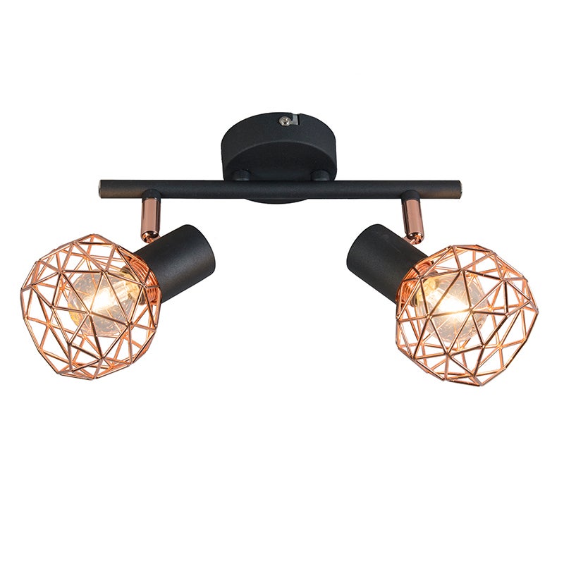 Nowoczesny reflektor czarny z miedzią 2-światła - Mesh