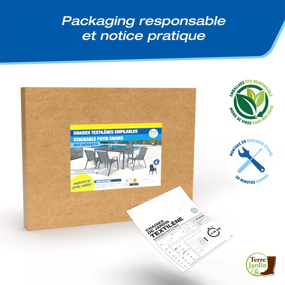 Chaises de jardin empilables - Lot de 4 - Gris Anthracite en textilène - pour l'extérieur - 7