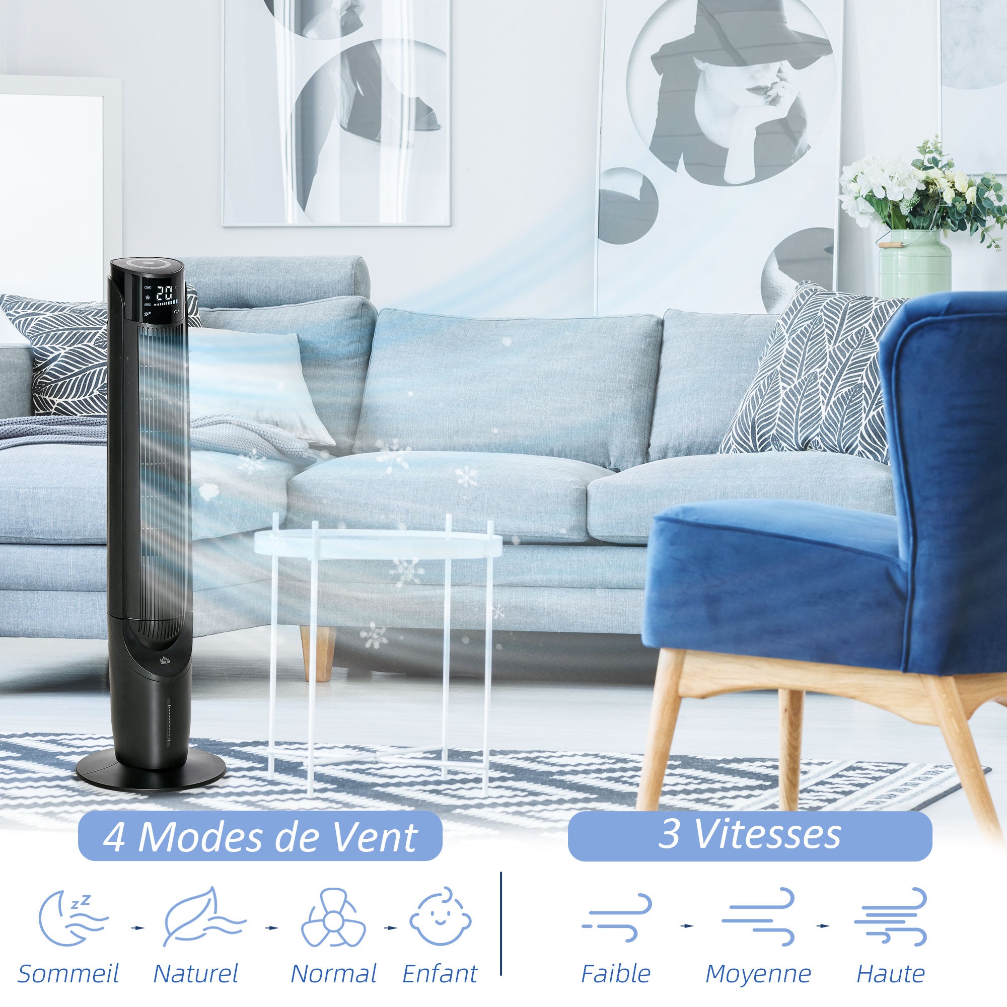 Ventilateur colonne tour rafraichisseur d'air 2 en 1 avec télécommande noir - 4