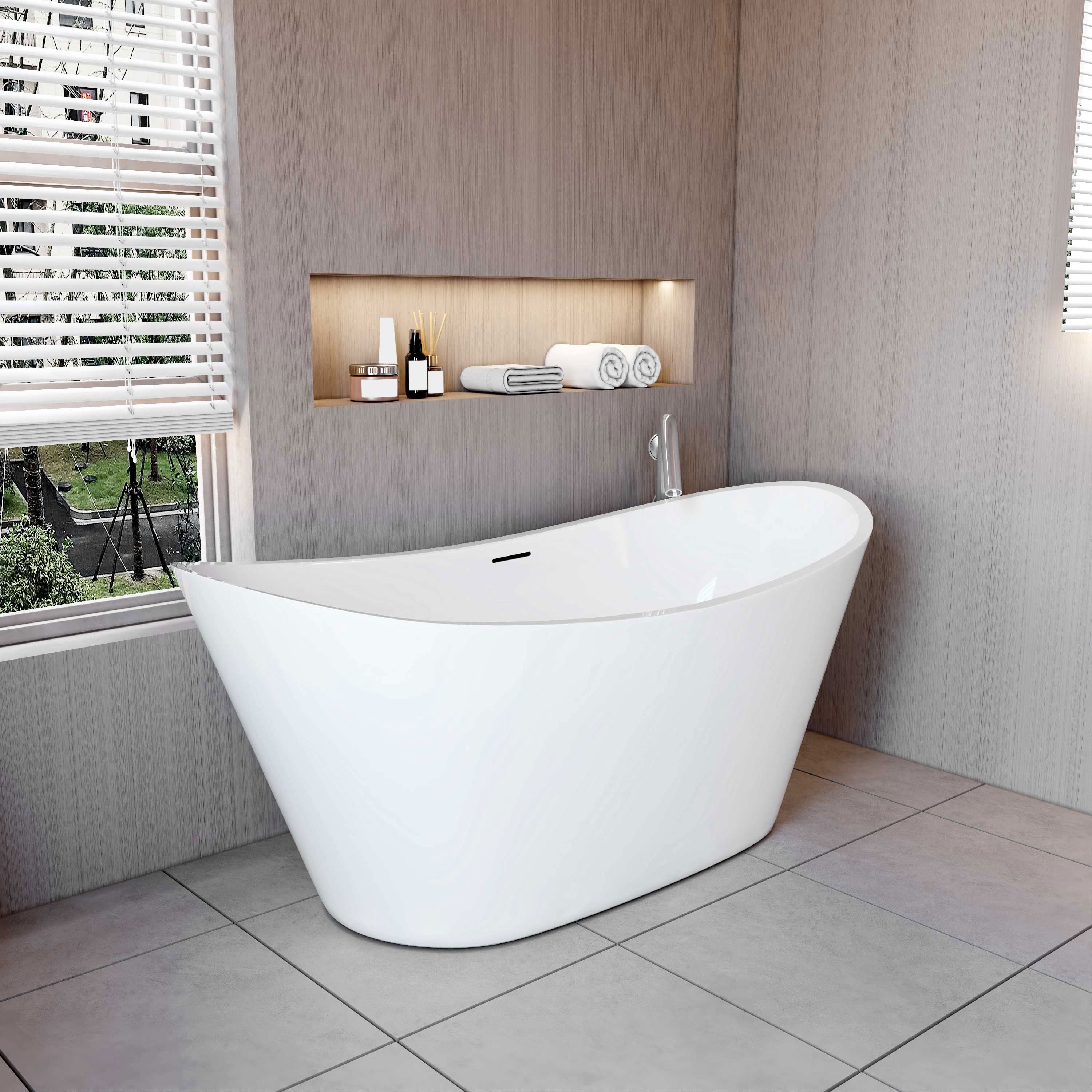 AICA Bañera acrílica exenta lujosa y duradera,1500x720x650mm,estilo ovalado,color blanco,incluye manguera + desagüe - 2