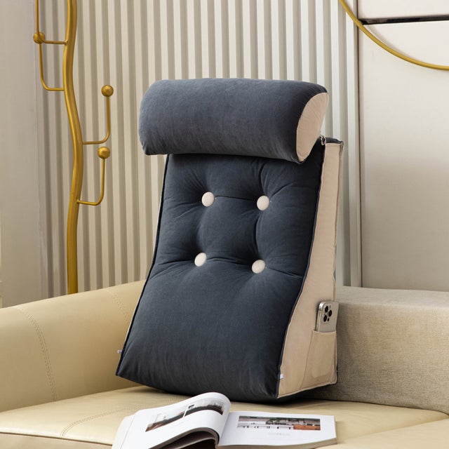 Coussin de dossier avec appui-tête, coussin décoratif, coussin de soutien lombaire, amovible et lavable (gris foncé, 45 x 55 x 25 cm (1 pièce))