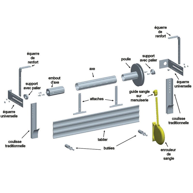 Enrouleur de sangle carré pour volet roulant avec guide et sangle de 5,5 m - 4