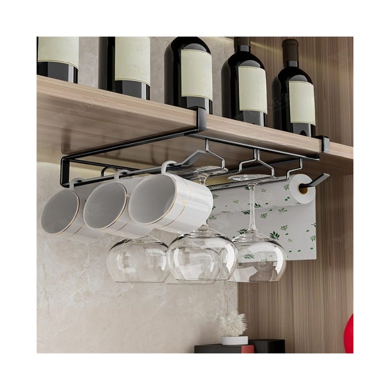 Wieszak na kieliszki do wina, wiszący, do szklanek, kubków i kieliszków do wina – antykorozyjny, 26,7×24,2×8,5 cm