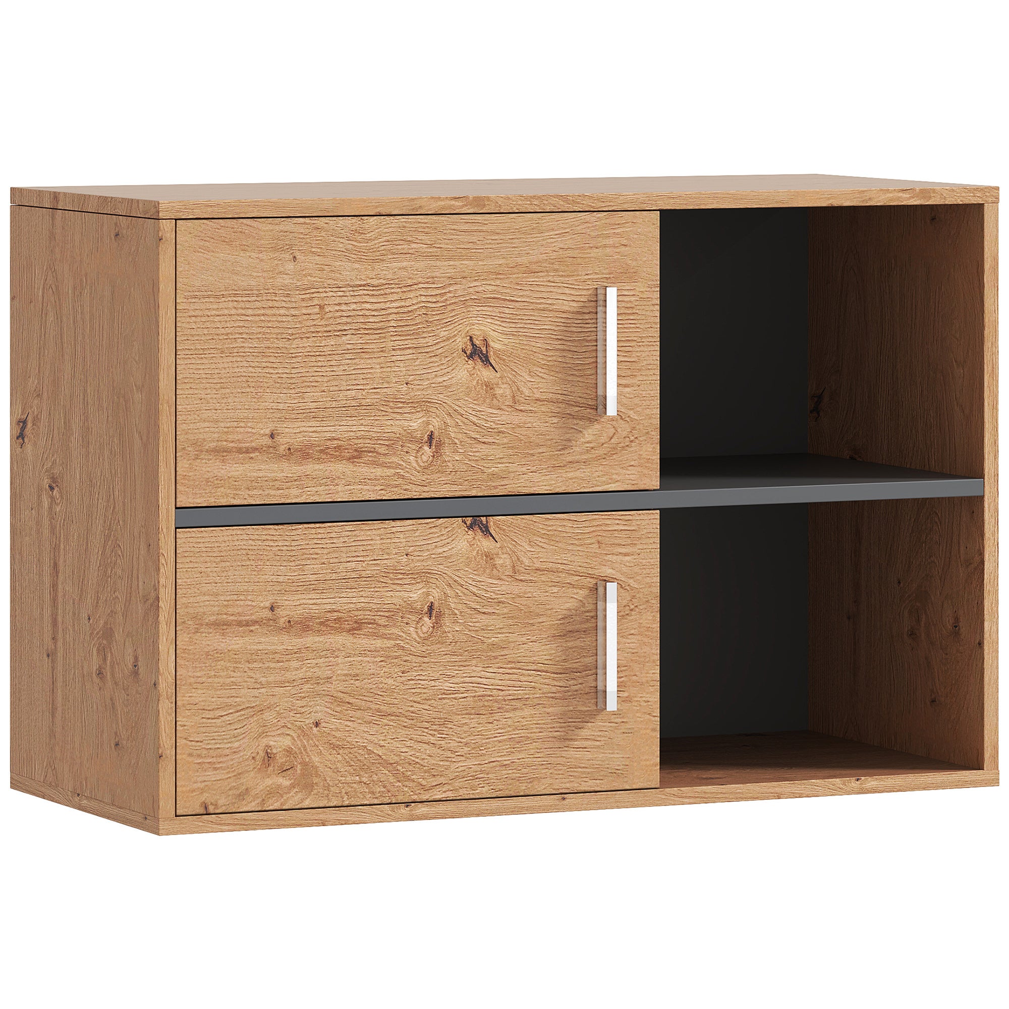 Wall-mounted bathroom cabinet with open compartments and 2 doors modern bathroom furniture 80x35x57.5 cm natural