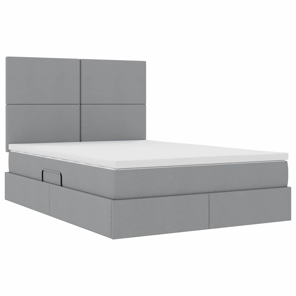 Lit avec rangement et matelas gris clair 140 x 200 cm tissu - 5