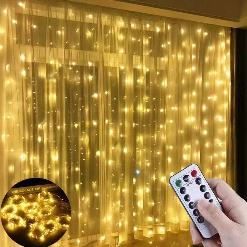 Cortina de luces LED de 3 x 1 m, 8 modos, 100 LED, luz decorativa ...