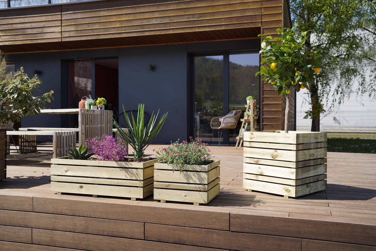 Bac à fleurs Jardipolys OSLO rectangulaire 80x40x28cm en pin - 5