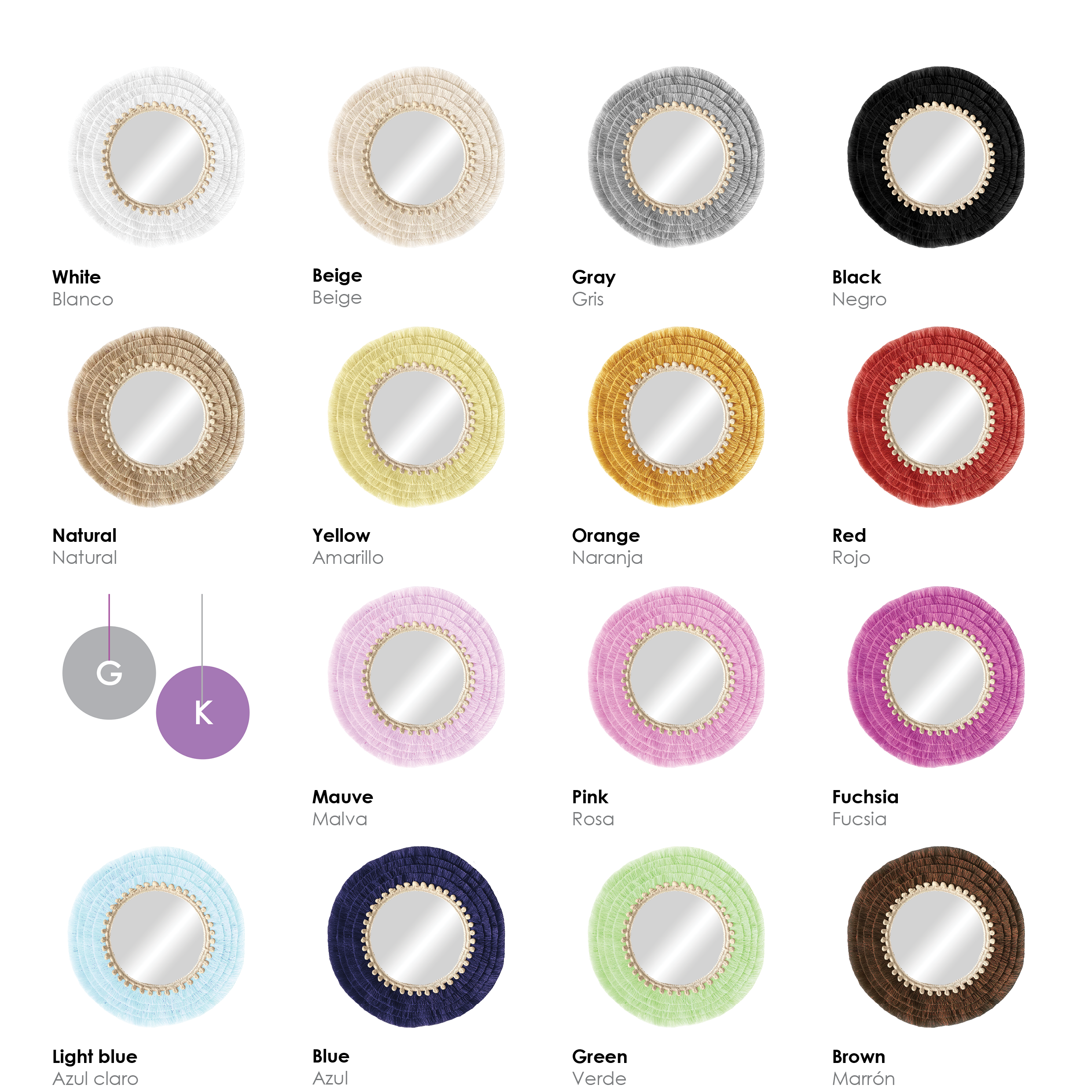 Specchio rotondo in corda di cotone naturale decorazione murale naturale - MIRROR CORD grigio 70cm - 2