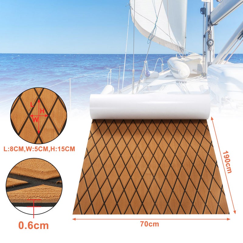 Tappeto Per Barca In Schiuma EVA Finto Teak - Antiscivolo, Autoadesivo, Dimensioni 240x90 Cm, Spessore 6 Mm - 3