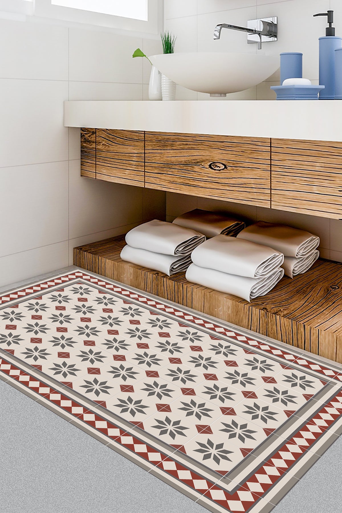 Tapis antidérapant en vinyle Jolie 50x100 cm - PVC imprimé, lavable, ignifuge, pour le salon ou la cuisine, style hydraulique - 2