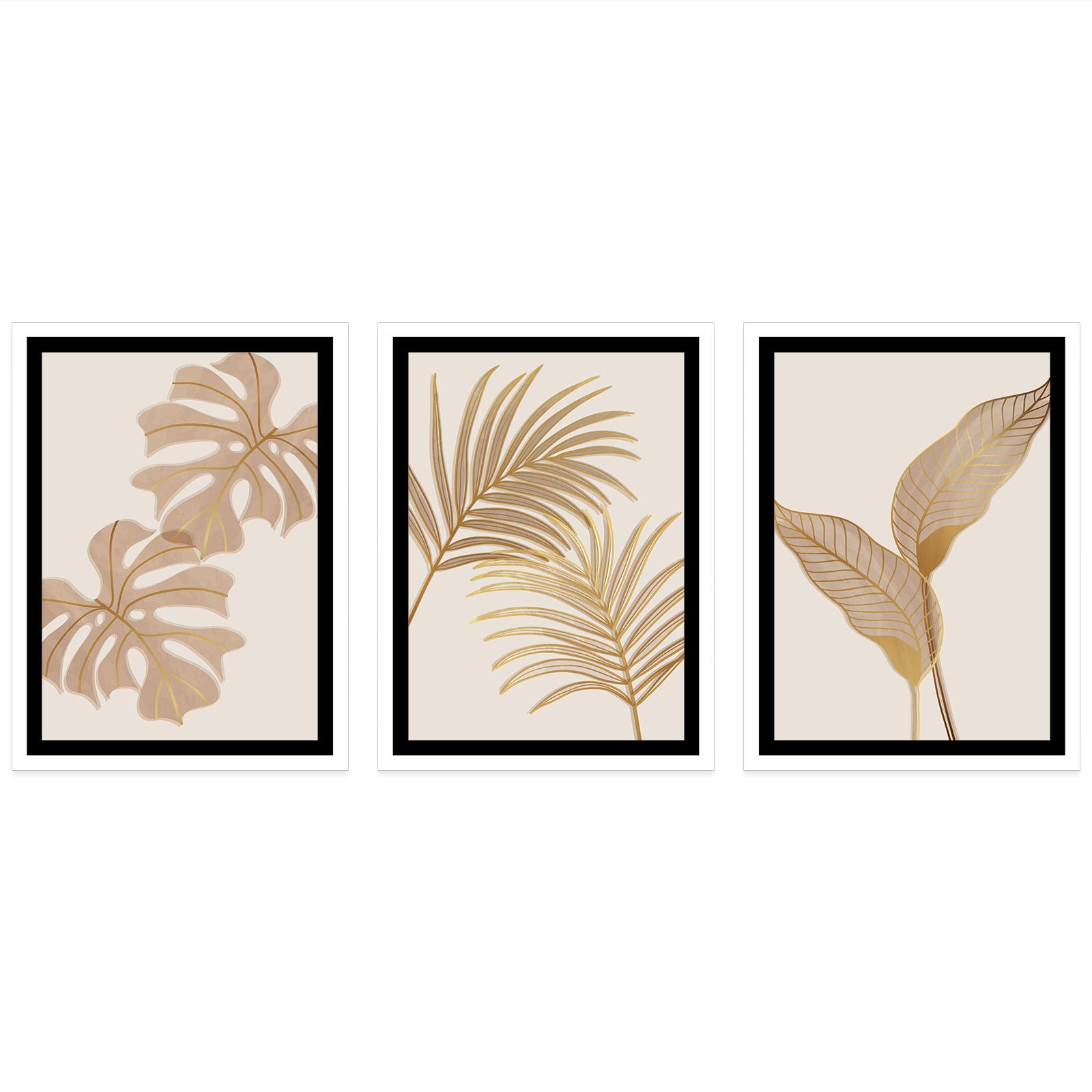 Lot de 3 Affiches / Posters Triptyque - Feuilles palmiers 3617689993997 - Bordure blanche - 3 Affiches - 21x29,7 cm (Cadres non fournis) - 4