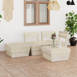 Set Salotto Da Giardino 6 Pezzi In Legno Di Abete - Divano Su Pallet Con Tavolo E Pouf Per Esterno - Foto 3