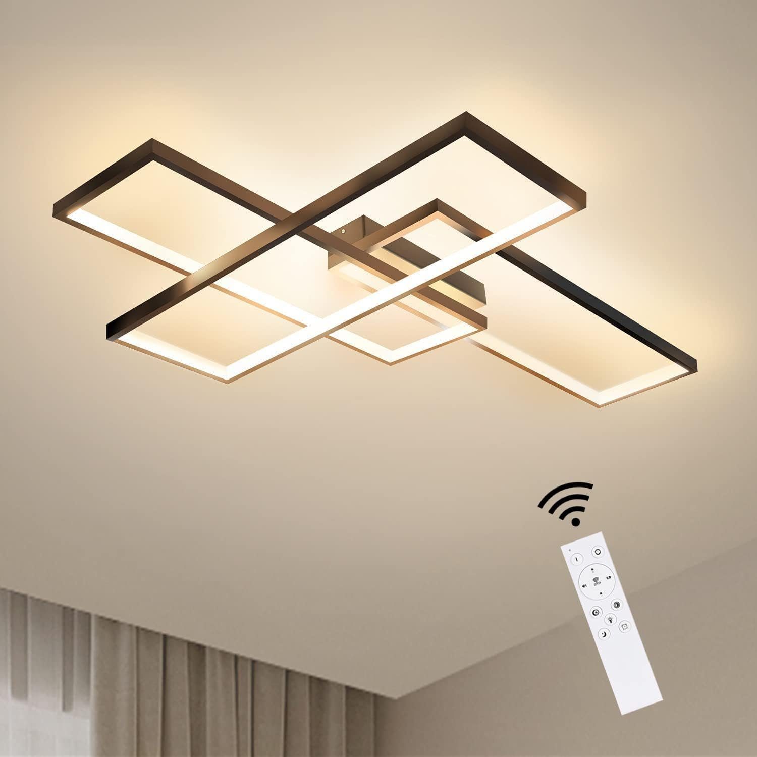 ZMH Lampa sufitowa LED czarna z regulacją jasności i pilotem 65W nowoczesna i wielofunkcyjna