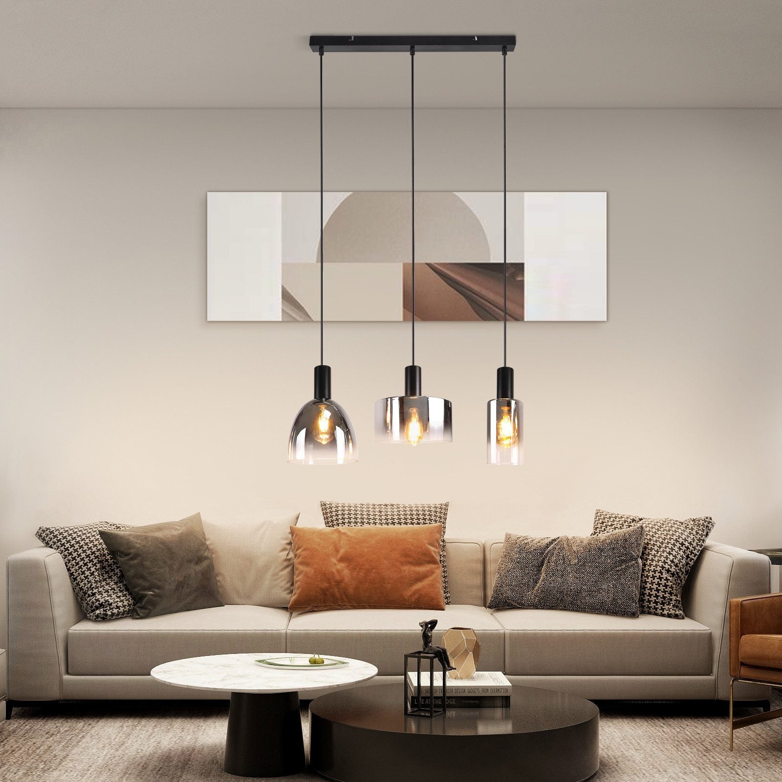 NETTLIFE Lampe à Suspension Pour Table à Manger Vintage En Verre Gris Fumé E27 Réglable En Hauteur Pour Salon - 8