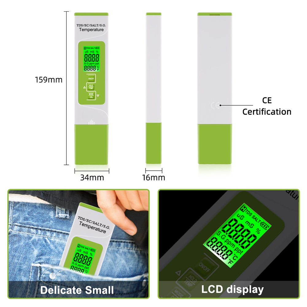 5 in 1 TDS/EC/SALT/S.G./température appareil de mesure numérique eau Quality moniteur testeur pour Pools Drinking Aquariums avec rétroéclairage - 8