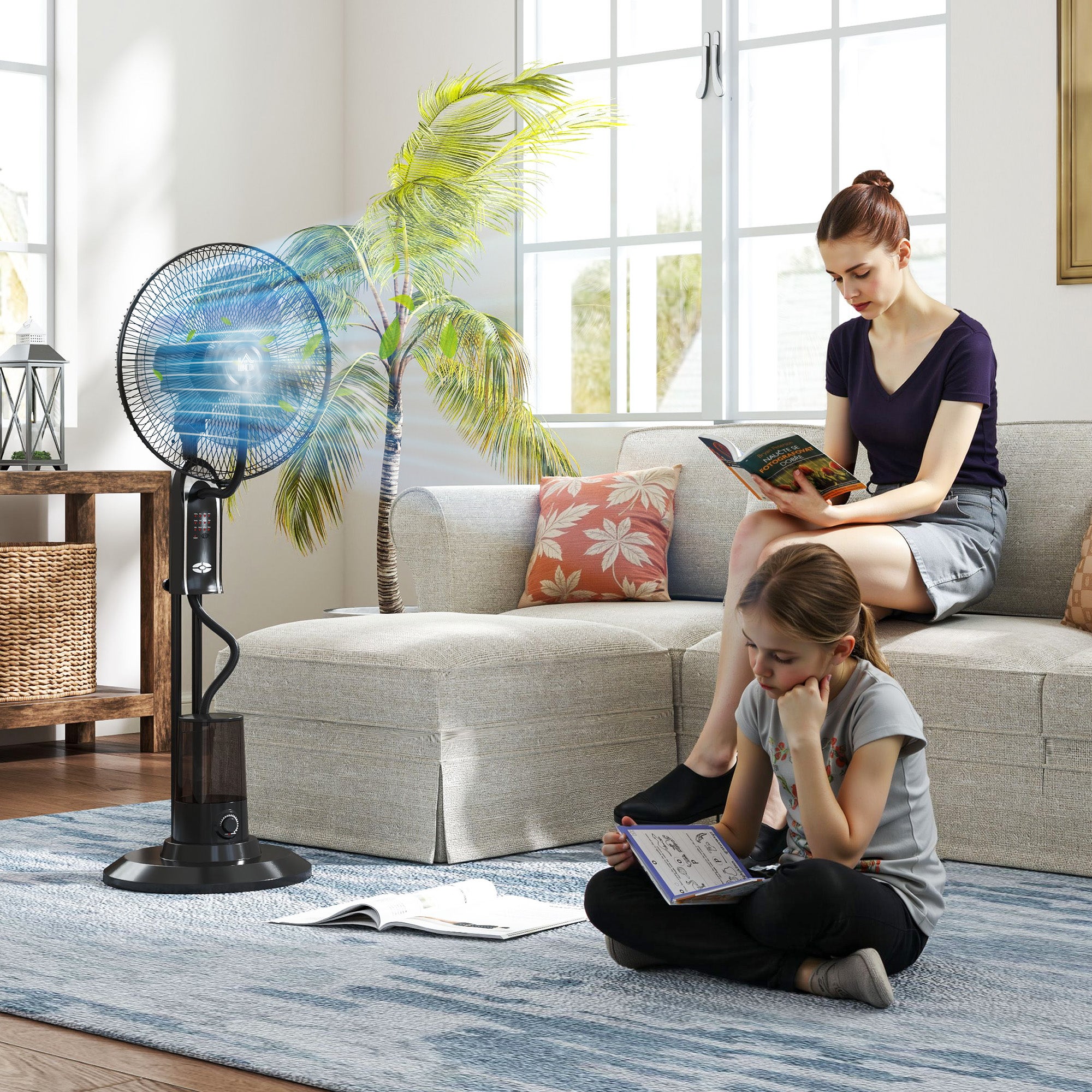 Ventilateur à refroidissement par eau avec humidificateur, inclinable à 10°, oscillant à 70°, 3 vitesses, 75 W, noir - 4