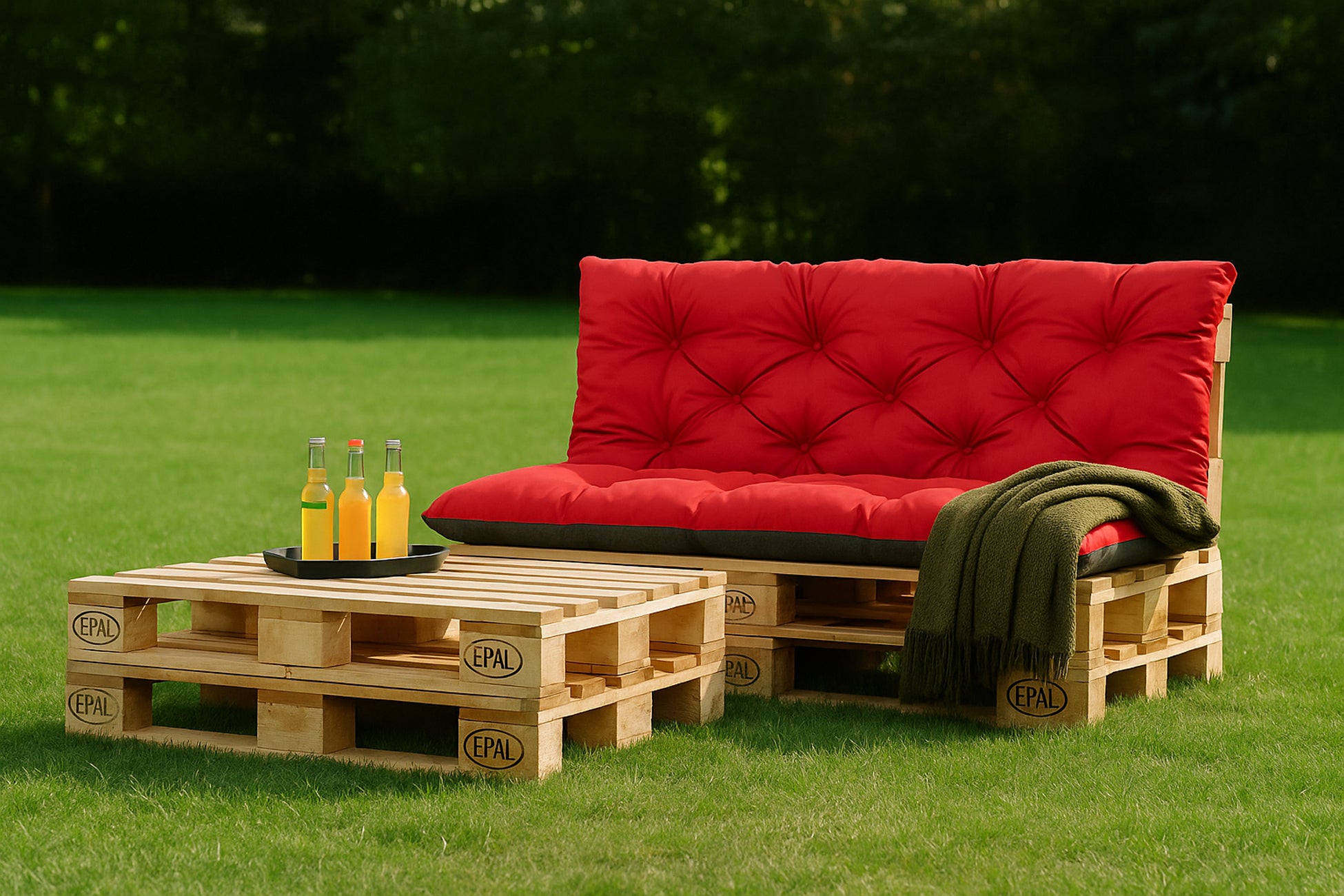 Set Coussins palettes, Assise 120 x 50 et Dossier 120 x 40cm Rouge, coussins canapé / coussin pour palette in / extérieur, SETGARDEN - 4