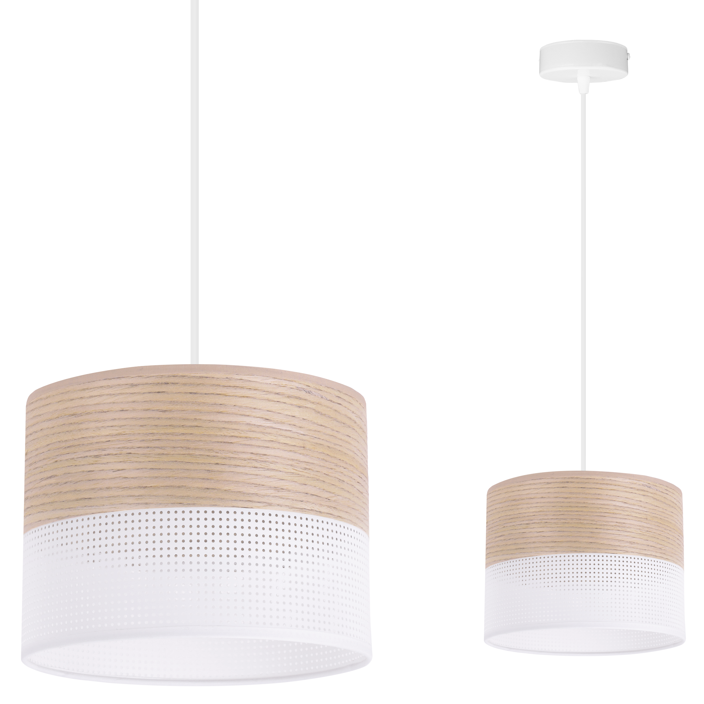 Lampa sufitowa wisząca Wood biała fornir 1xE27 abażur 20cm dąb klasyczny Light Home LH