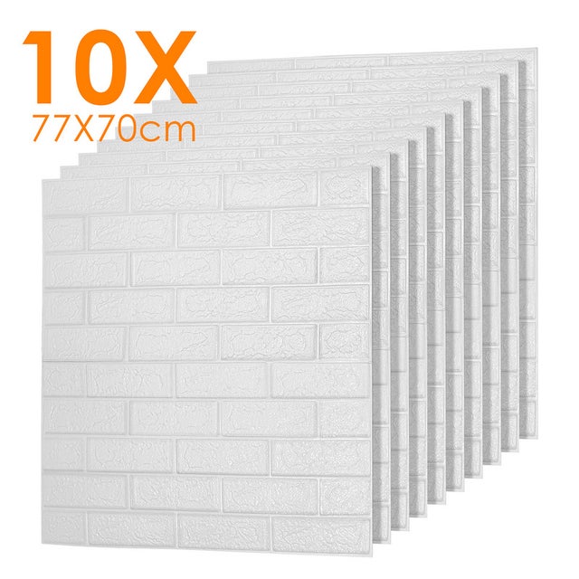 Lot de 10 panneaux muraux 3D autocollants aspect pierre 70 x 77 cm en mousse PE - blanc