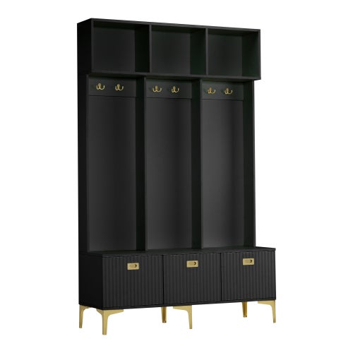 Ensemble armoire avec banc, banc de rangement multifonctionnel, rangement ouvert, 6 crochets, convient pour couloir, salon L120/P40/H191,5CM - 8