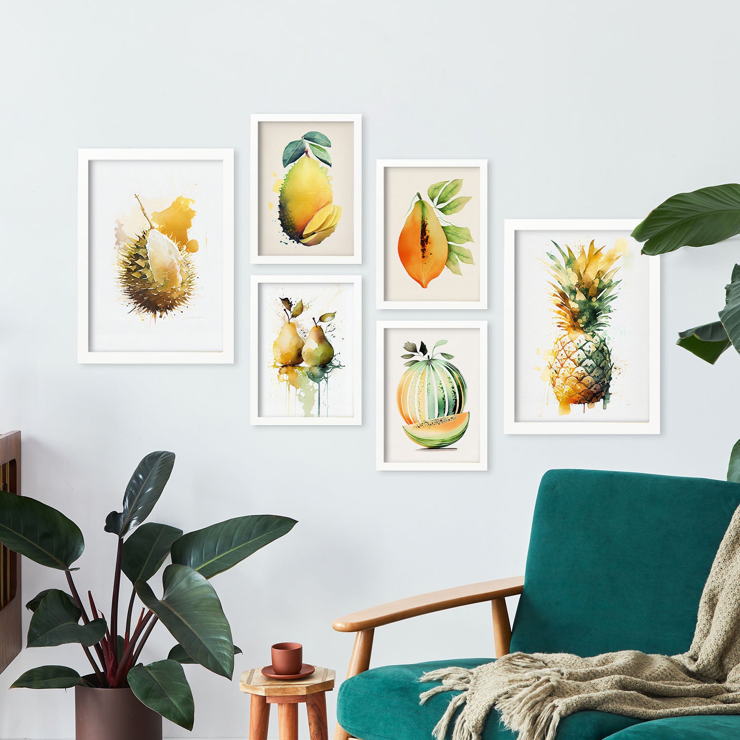 Nacnic posters de frutas tropicales ilustraciones de frutas verduras y alimentos saludables estilo acuarela en fondo blanco a4 & a3 sin marco