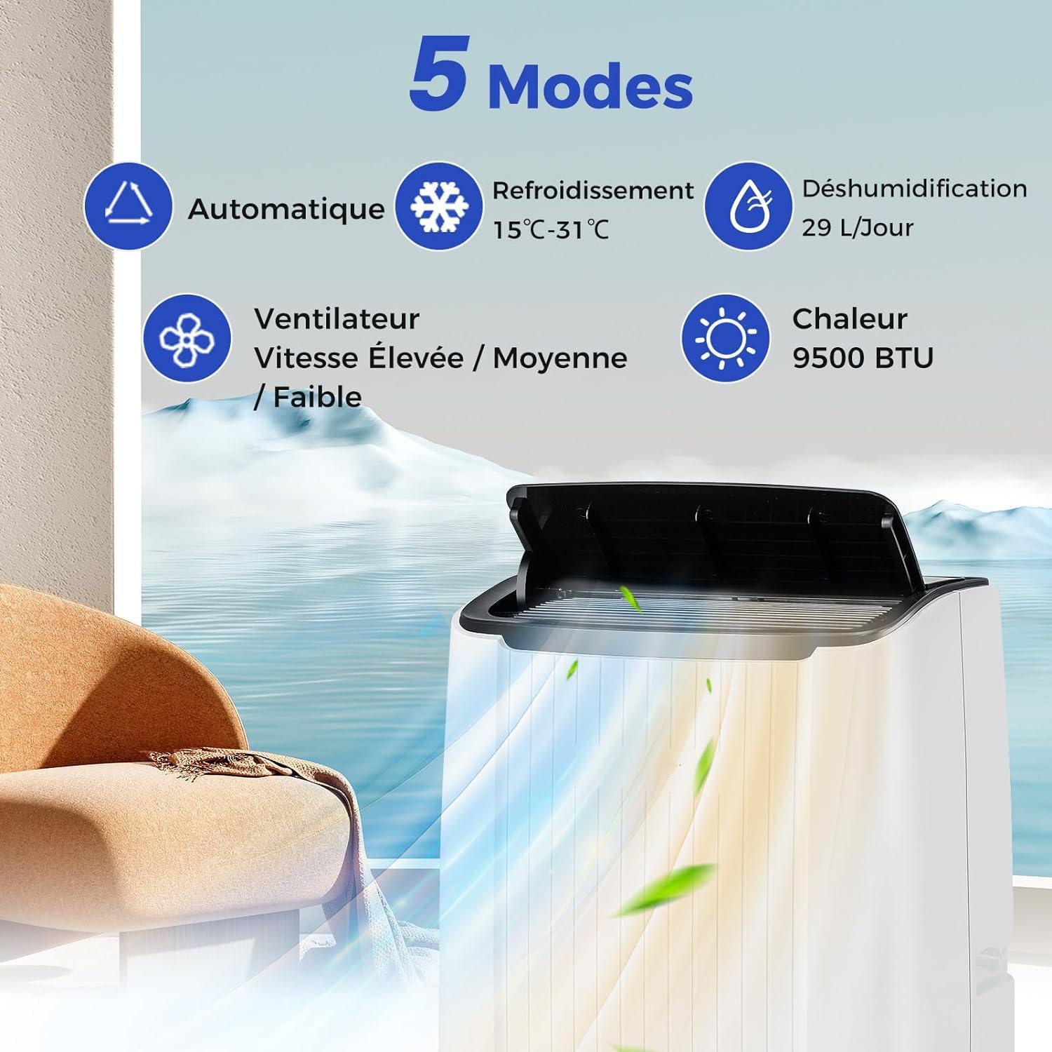Ar Condicionado Portátil de 3,5 kW/12000 BTU, R290, Frigorífico/Ventilador/Desumidificador/Aquecedor, Temporizador 24 horas, Comando/Wi-Fi, 42㎡ [Clas - 2