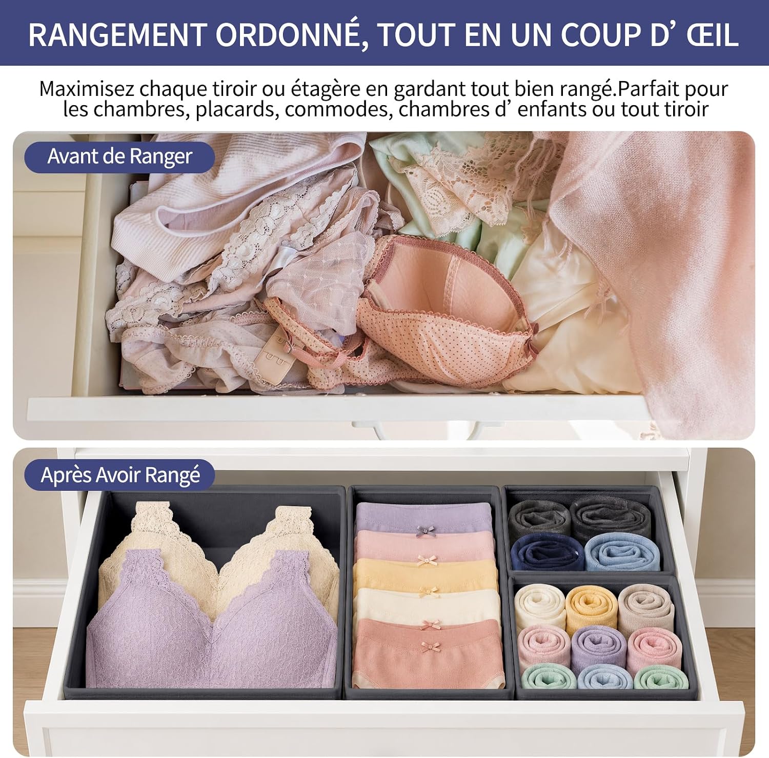 Lot de 8 Organisateur Tiroir Vetement Rangement Vetement Dressing ...