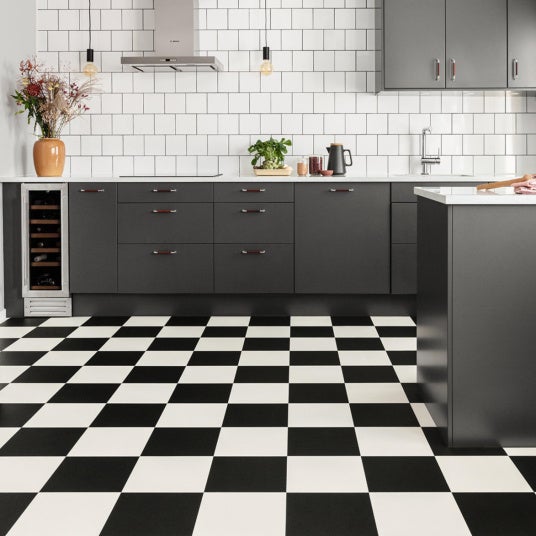 Sol PVC Motif carrelage Damier Blanc Noir - Rouleau de 2m x 14m | Leroy ...