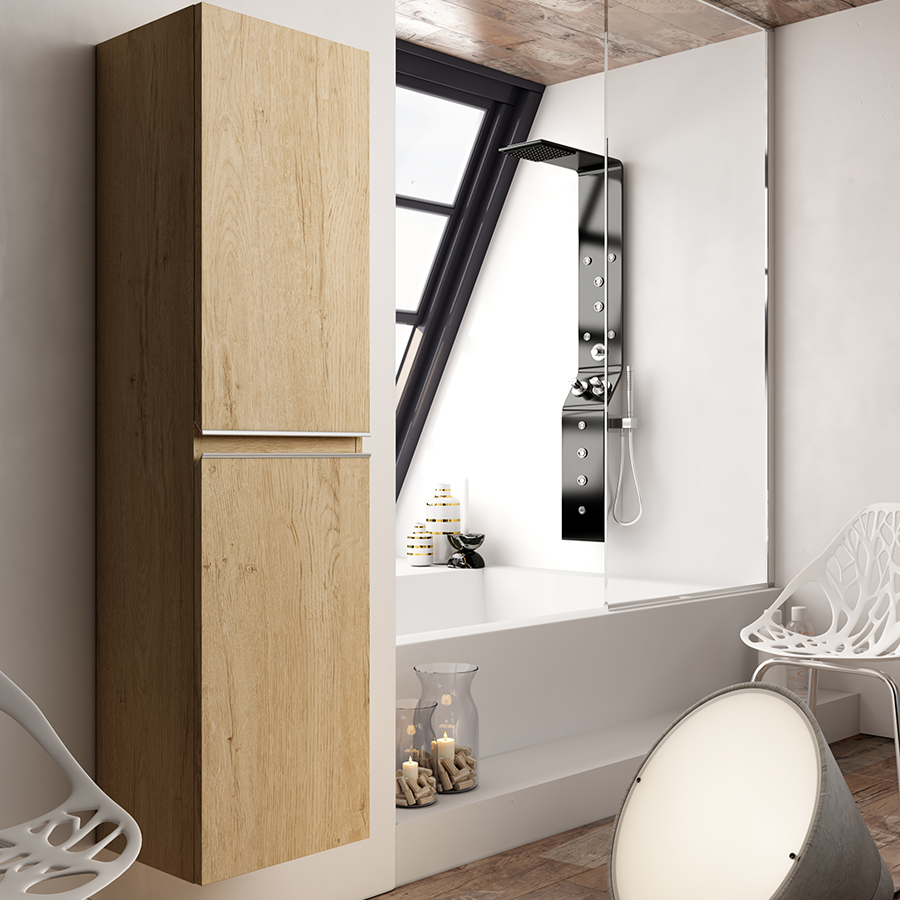 Ensemble meuble de salle de bain 120cm double vasque + colonne de rangement PALMA - bambou (chêne clair) - 5
