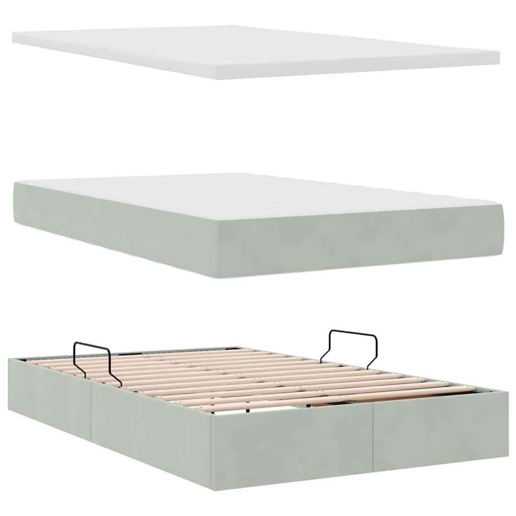 Lit avec rangement en velours gris clair pour la chambre, 120 × 200 cm - 8