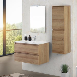 Mobile Con Specchio LED A Parete In Rovere – 60x12x45 Cm, Multistrato, Illuminazione Regolabile