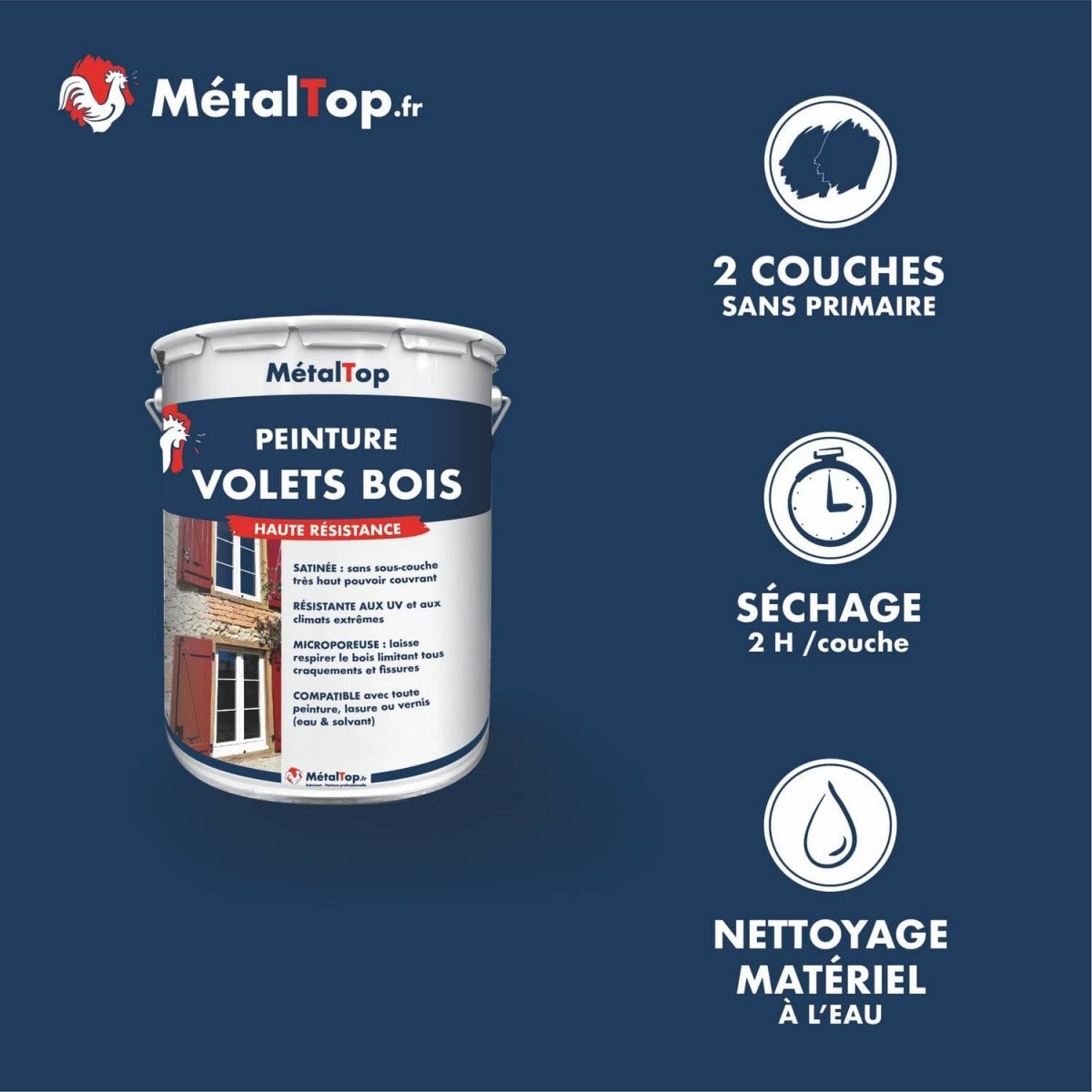 Peinture Volets Bois - Vert pâle - RAL 6021 - 5 L - Métaltop - 4
