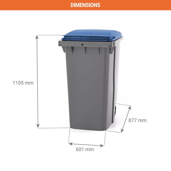 Contenitore per rifiuti da 360 litri con maniglia frontale - coperchio verde cachi - 620 x 850 x 1095 mm - 210006GAGA/VK - 2