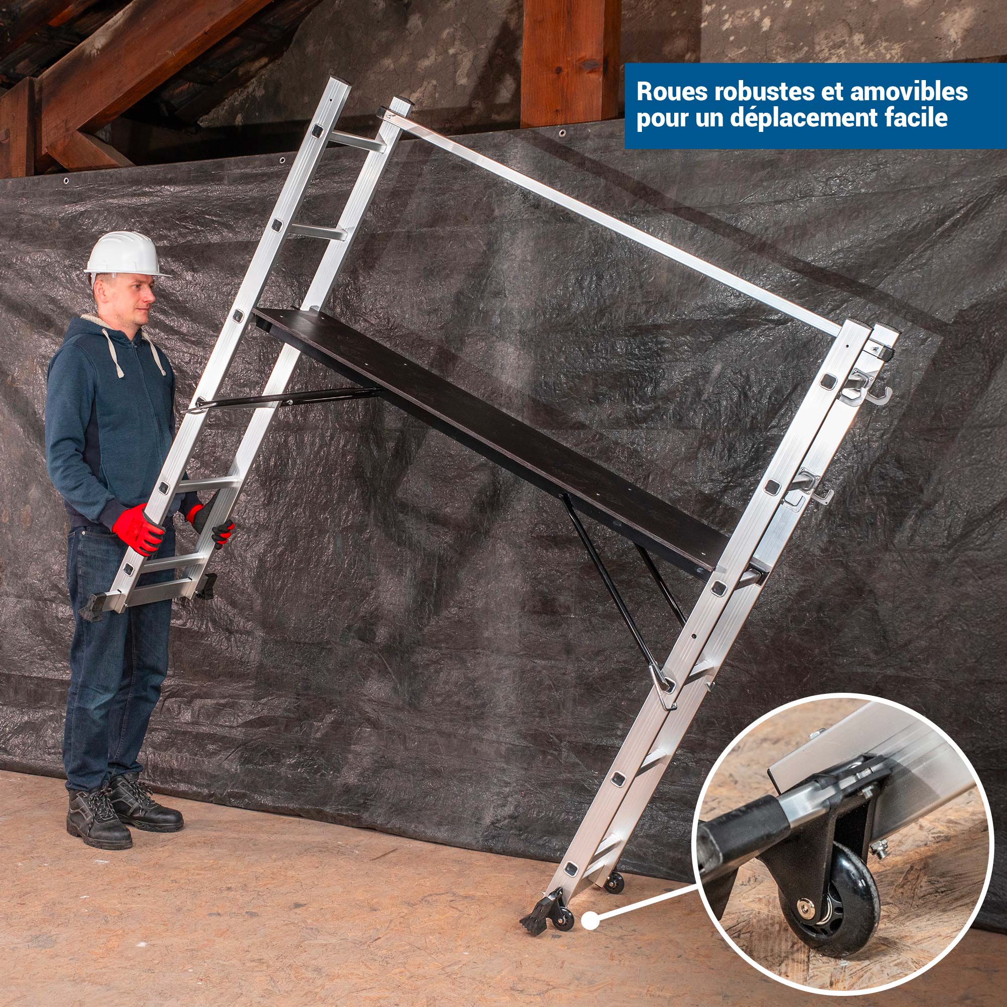 HOSTRÖM Echafaudage roulant SCAFFOLDAX2X6, échafaudage jardin et pliant multifonction 4 en 1, echelle 2 plans, H max Travail 4,46m, Garantie 5 ans - 4