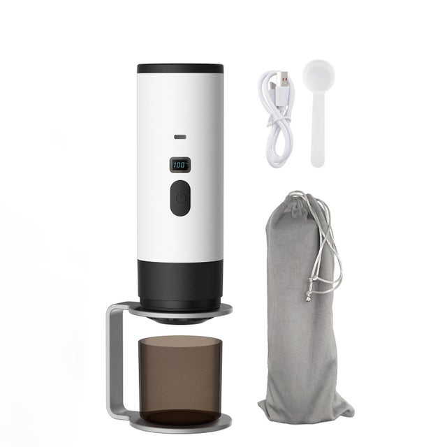 Przenośny, automatyczny ekspres do kawy na kapsułki, bezprzewodowy, biały – szybkie nagrzewanie, bateria 7800 mAh, zbiornik 90 ml