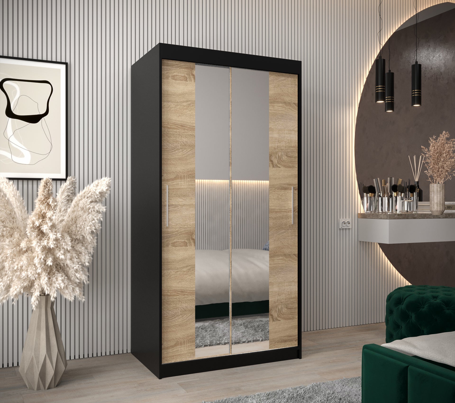 Szafa przesuwna garderoba TOKYO 1 100 x 62 x 200 cm Czarny + Sonoma - Abiks Meble