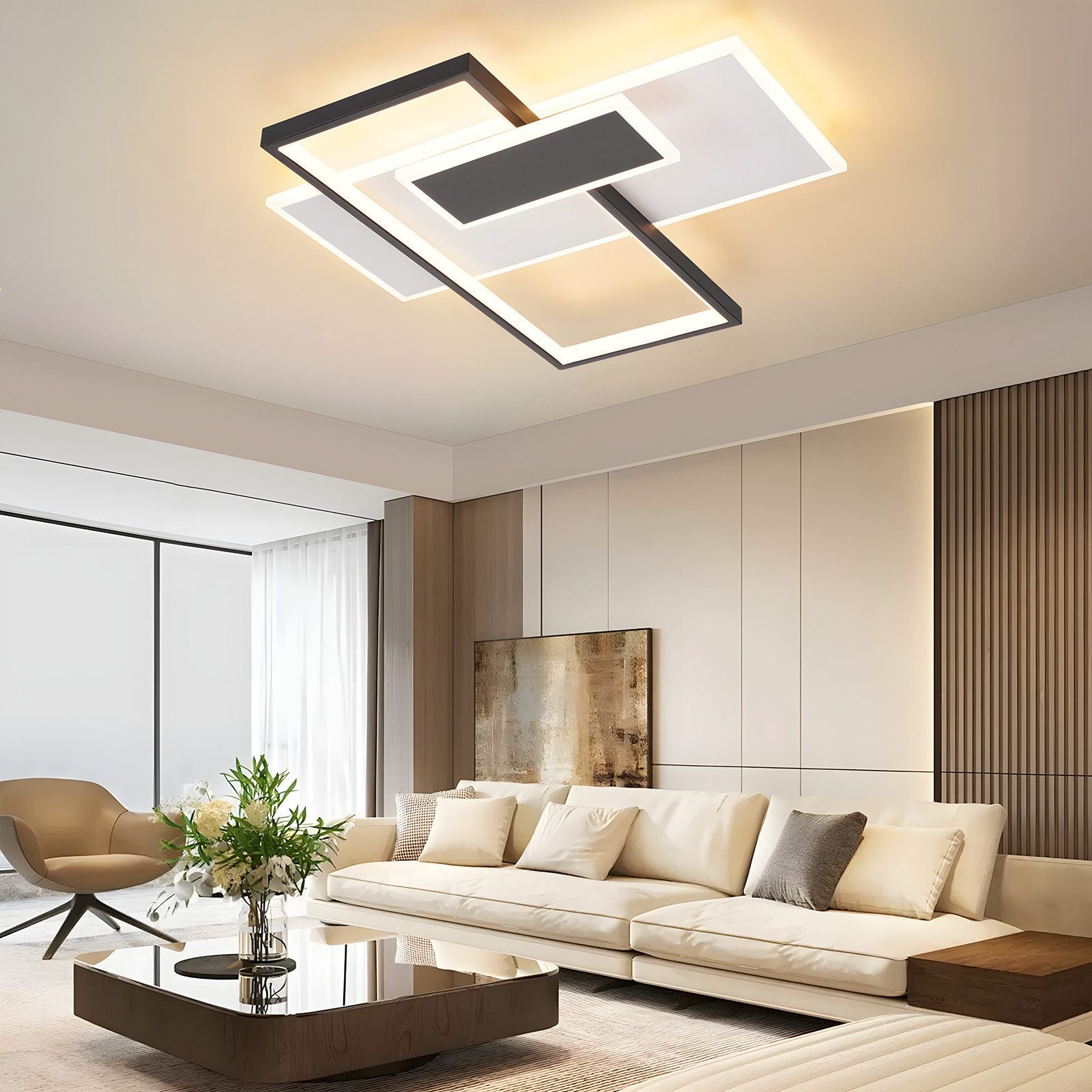 NETTLIFE Lámpara de techo LED Lámpara de techo para sala de estar Regulable 62W con 2 focos de techo Negro con control remoto Acrílico moderno - 4