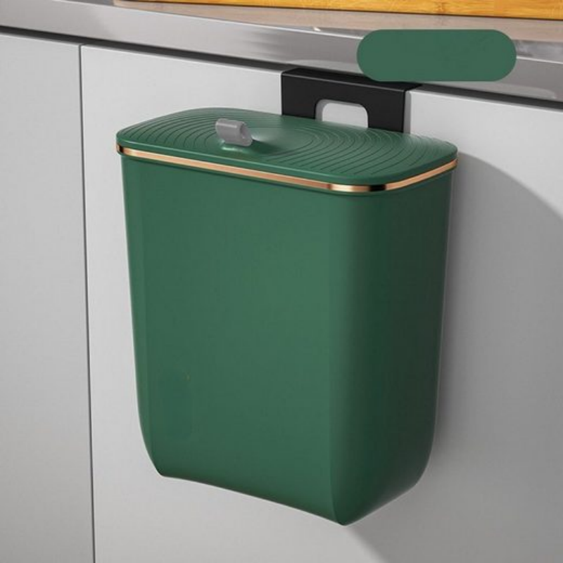 Zielony naścienny kosz na śmieci kuchenne z pokrywą, duża pojemność 9 l, wymiary 14,8x26,6x30 cm, z bezpłatnymi wkładami do kosza