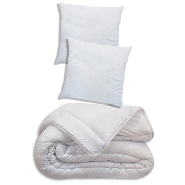 Couette tempérée 220x240 et 2 Oreillers 100% polyester 60x60 pour couchage 140x190