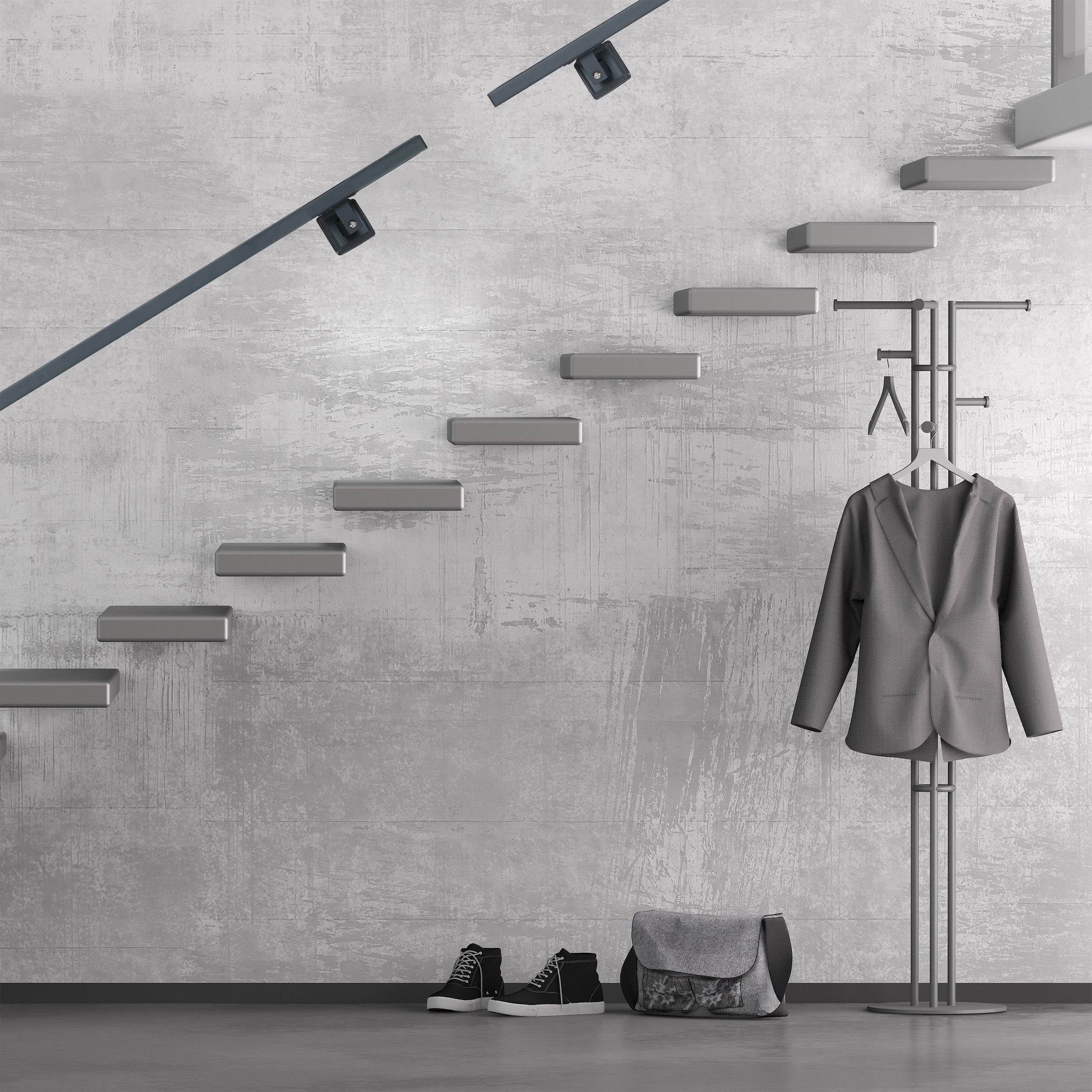 Rampe d’escalier, Main courante escalier, acier mat, Fixation murale, 100cm, intérieur métal, anthracite, Relaxdays - 2