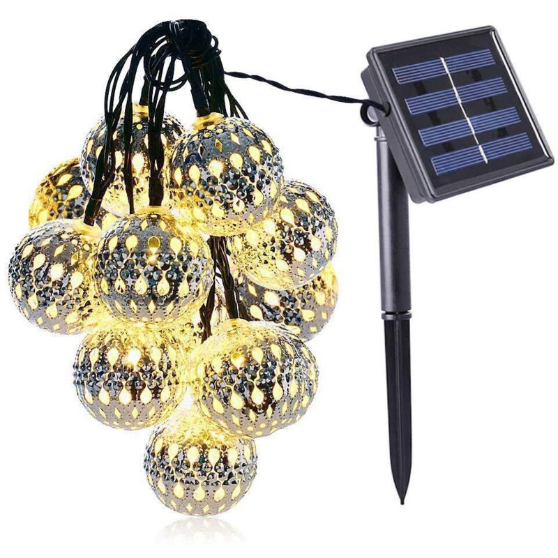 Lumini solare marocane cu șir de lumini pentru exterior, 5 m, 20 LED-uri, iluminare impermeabilă cu 8 moduri, pentru grădină, terasă, curte, casă